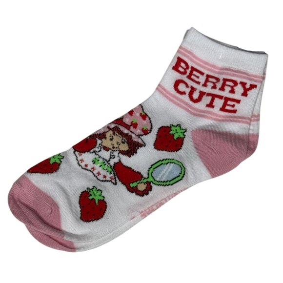 Strawberry Shortcake Berry Cute Socks Pink White Retro Y2K Women’s 9-14 - Picture 2 of 3